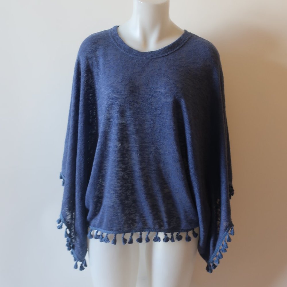 BLUE Saks Fifth Avenue Blue Poncho Top With Fringe One Size*